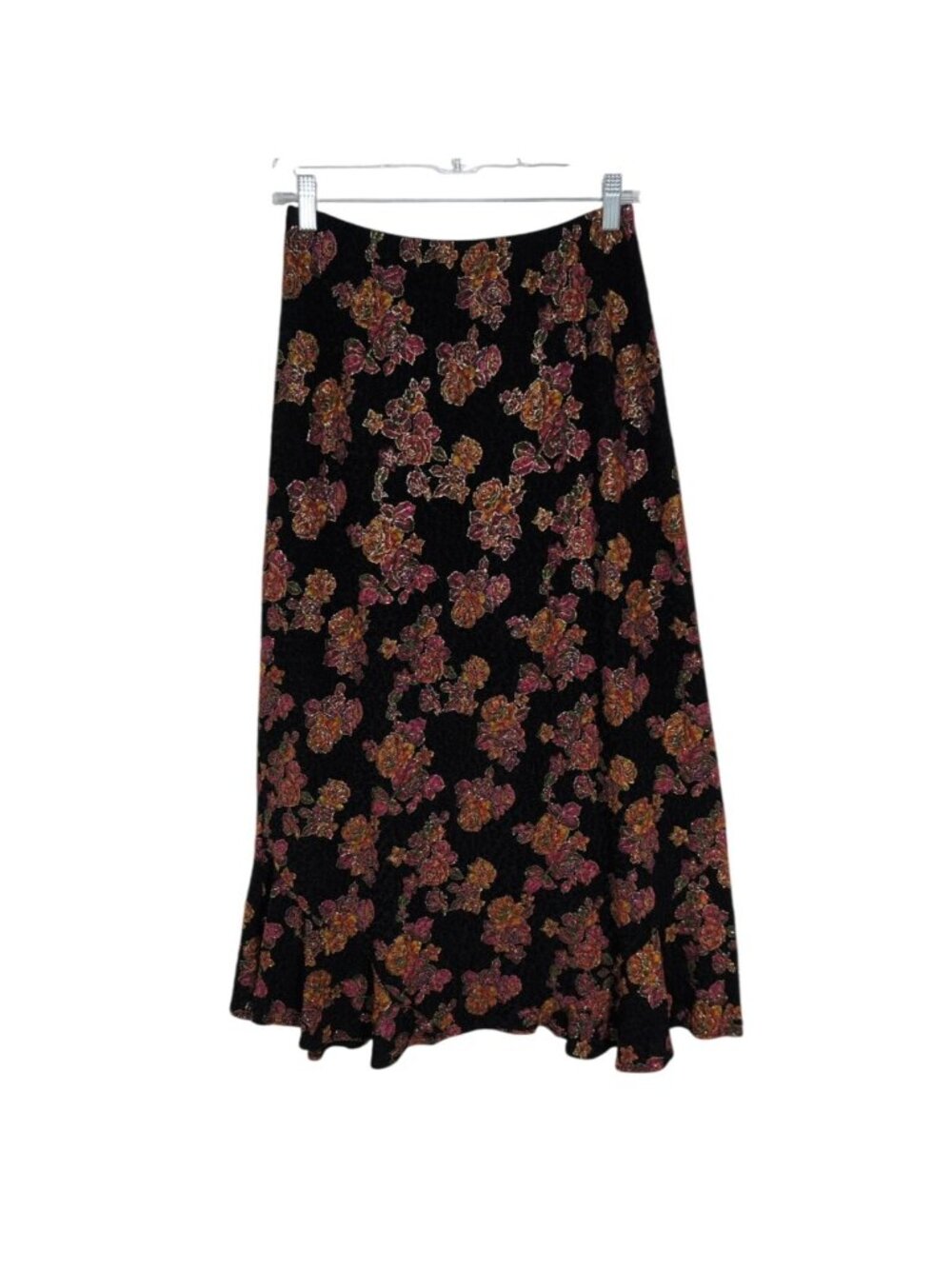Vintage Floral Maxi Skirt Womens Size 8 Black Whimsigoth Grunge Romantic Goth
